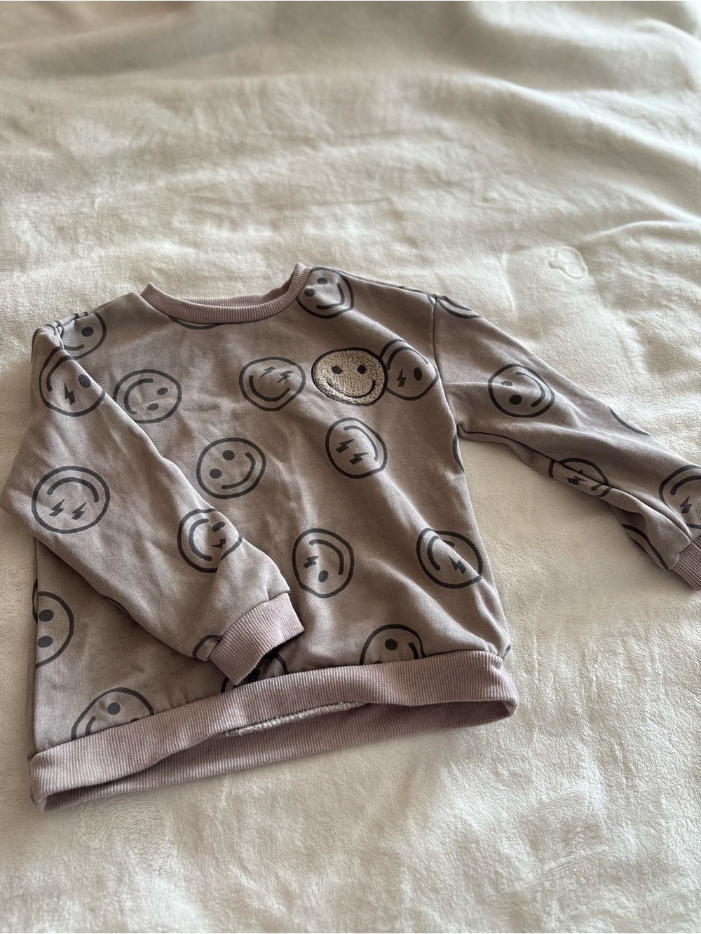 Kids Taupe Smiley Face Crewneck Sweatshirt